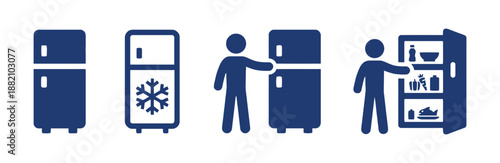 Set of Refrigerator Icons Appliance Cooler Food Storage and Kitchen Minimal Simple Symbols Graphic Design Vector Illustration with Cold Storage Devices