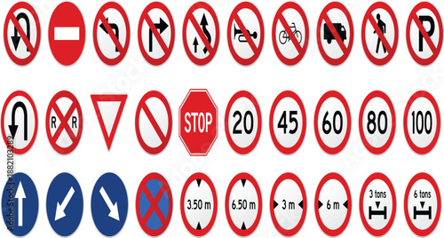 Collection of international traffic and road signs