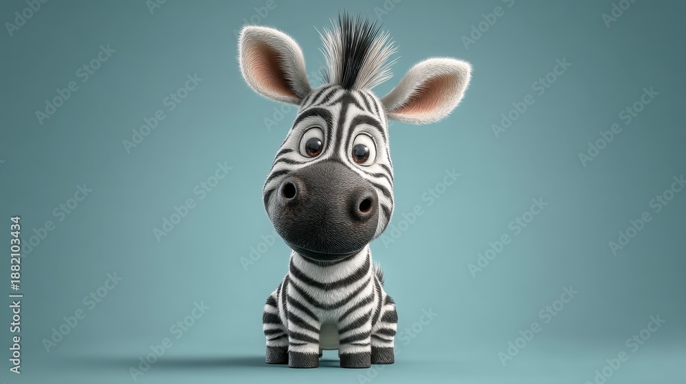 Obraz premium Cute cartoon zebra with big eyes on blue background.
