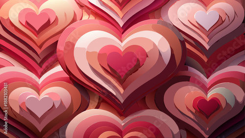 Abstract hearts pattern with gradient colors isolated on white background, Vector