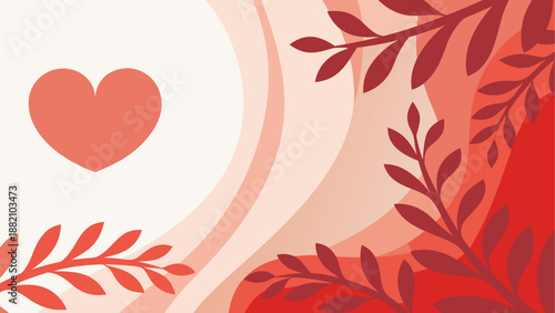 Romantic heart and leaves background isolated on white background, Vector