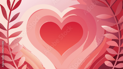 Romantic heart with floral background isolated on white background, Vector