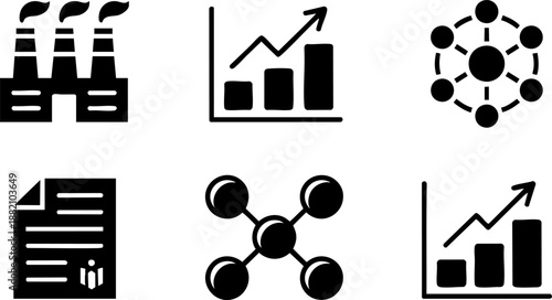 Business Industry Icons | Factory, Chart, Network, and Data Management Vector for Corporate Design