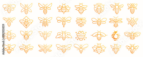 mega set of bee honey icon collection. geometry line bee honey design vector for design elements.