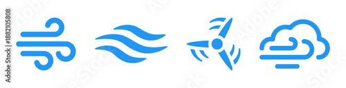 Set of weather wind icons isolated on white background concept of breeze air flow climate energy natural disasters meteorology direction graphic design element