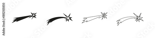 Shooting Star Comet Icon Set With Tail Sparkles and Different Styles For Night Sky Celestial Event Symbol Illustration Falling Star Isolated