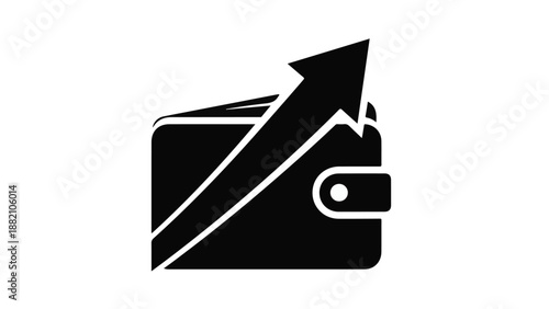 Black wallet with growing arrow icon, symbolizing financial growth and success in business.