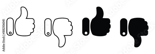 Thumbs Up and Thumbs Down Icons Set with Positive and Negative Feedback Like and Dislike Signs Agreement and Disagreement Symbols Approval and Rejection Indicators