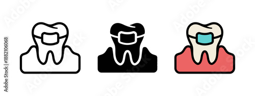 Tooth with Braces Illustration Set Dental Orthodontic Treatment Oral Hygiene Healthcare Medical Correction Dentistry Alignment Vector Illustration