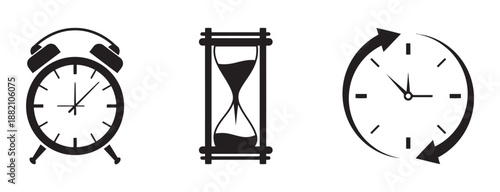 Time Concept With Clock Hourglass Timer And Circular Arrow Representing Time Passing By Duration And Countdown For Business Or Project Deadline