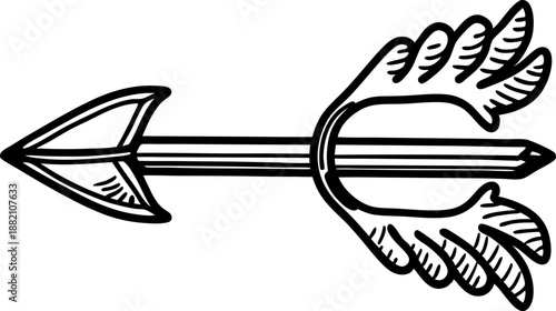 vintage arrow with detailed feather fletching and pointed arrowhead illustration