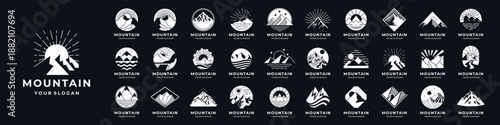 Set of abstract mountain logo design template inspiration. black and white design vector illustration.