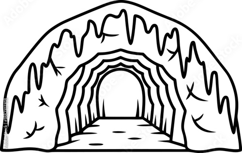 ice cave entrance with icicles hanging and snow on the rocky archway