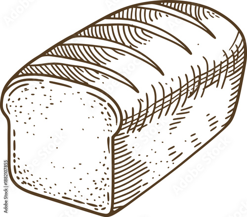 Loaf of sliced bread illustration, detailed vintage sketch of fresh bakery bread