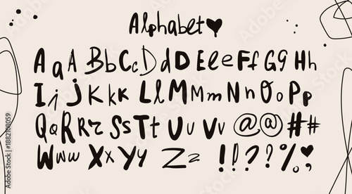 Doodle, ink, paint stroke, grunge, messy unique style Font. Cool elegant, modern Alphabet. Hand drawn Vector illustration. Every letter is isolated. Typography, lettering, calligraphy concept