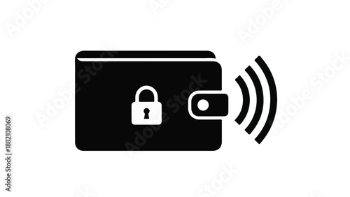 Secure digital wallet with lock and wireless payment symbol, representing online banking and financial security concept