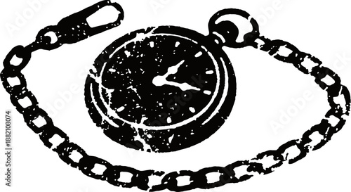 Vintage pocket watch attached to a chain with a classic clock face design