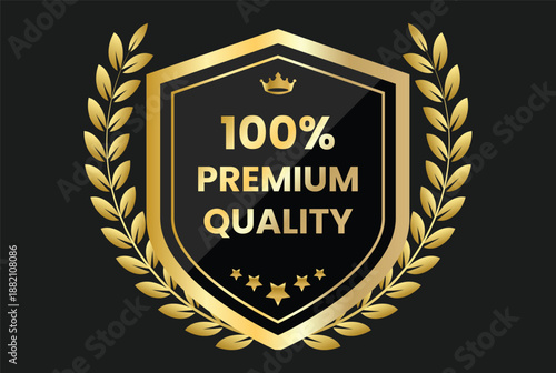 100 Percent Premium Quality Badge. Premium Certification Symbols. Guaranteed excellence symbols. Golden seal graphic design
