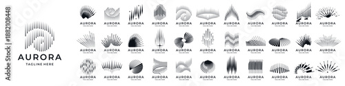 abstract logos collection set of aurora. aurora borealis big bundle abstract flat symbol shape design elements.