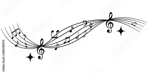 Music notes wave isolated, Musical notes background. Musical notes melody waves of musical notes and songs.