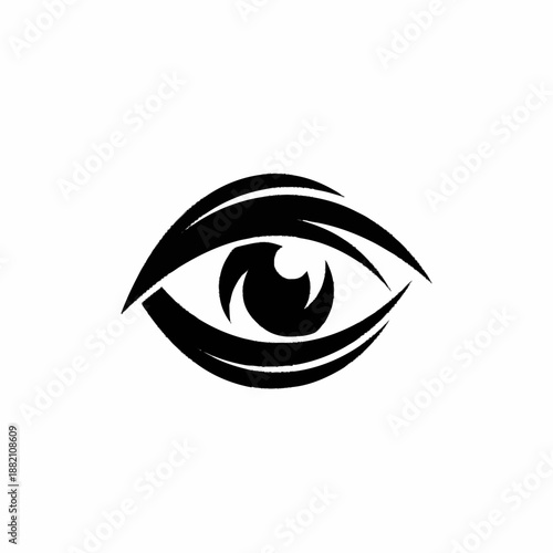 Stylized black eye icon or logo design.
