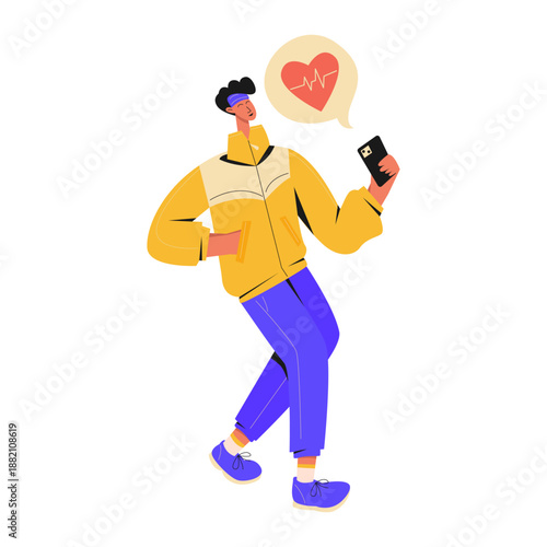 Healthy Lifestyle Man Checking Fitness App Heart Rate