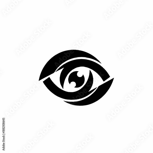 Stylized black eye icon with abstract, modern design elements.