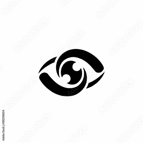 Stylized black eye icon with intertwined elements representing vision and insight.