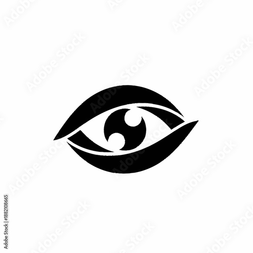 Stylized black eye icon with unique pupil design.