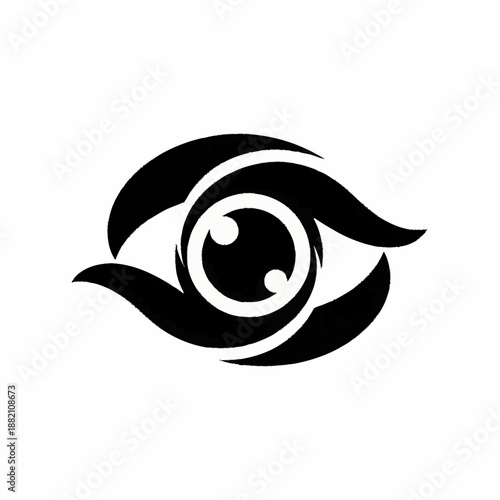Stylized black eye logo with abstract organic shapes.