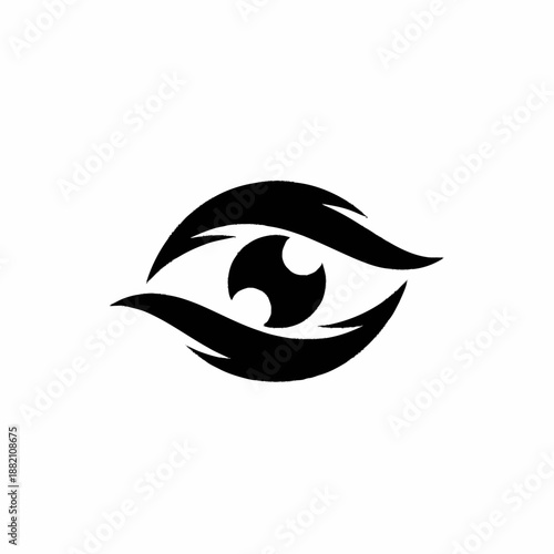 Stylized black eye logo with abstract pupil design.