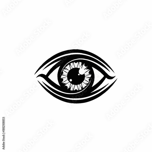 Stylized human eye with intricate iris design.