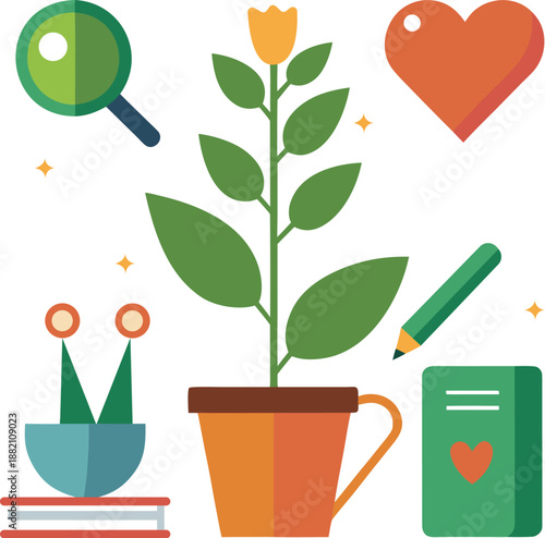 set of icons of plants isolated on transparent background