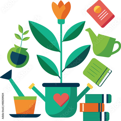 set of gardening tools isolated on transparent background