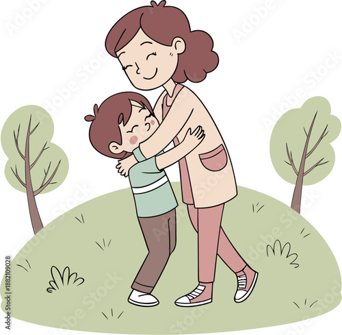Mother and boy isolated on transparent background