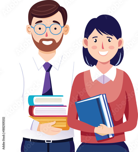 Couple of teacher isolated on transparent background
