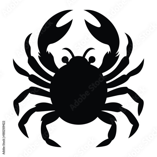 Crab silhouette vector icon for seafood restaurant menu and marine life branding featuring a simple solid black shape of a crustacean for aquatic and nautical graphics