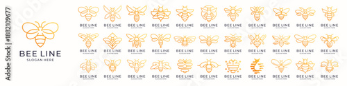 mega set collection honey bee logos. animals bee line honeycomb logo design with creative design element Premium Vector