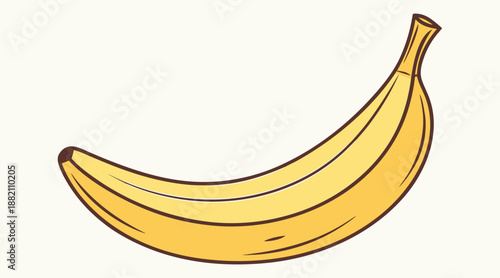 Yellow banana with brown outline on white background