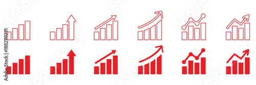 Growth icon set. Containing arrow up, growing graph, business chart icons. Vector illustration.