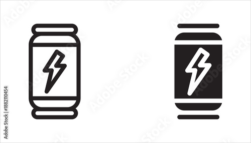 energy drink can icon set,  aluminum soda can line art vector icon on white background