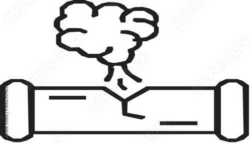 rusty through valve tube steam gas leak pipeline icon.