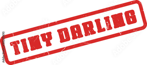 Red grunge rubber stamp impression displaying the loving message Tiny Darling on a clean surface