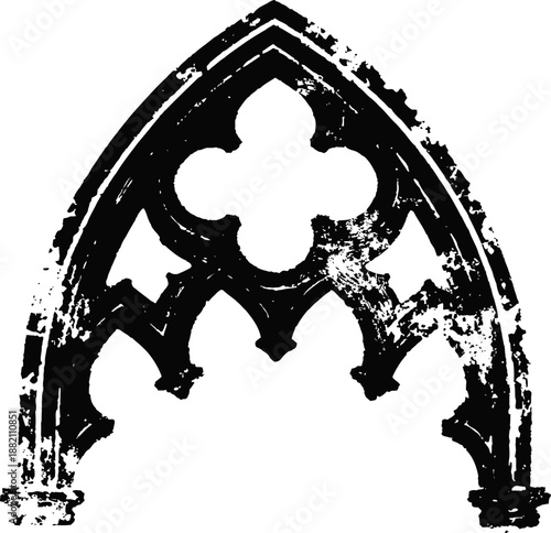gothic arch design with distressed texture and medieval architectural elements