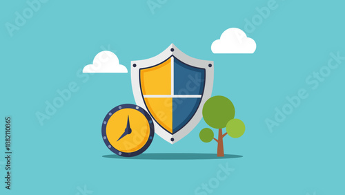 Shield Protection Security Safety Clock Tree.