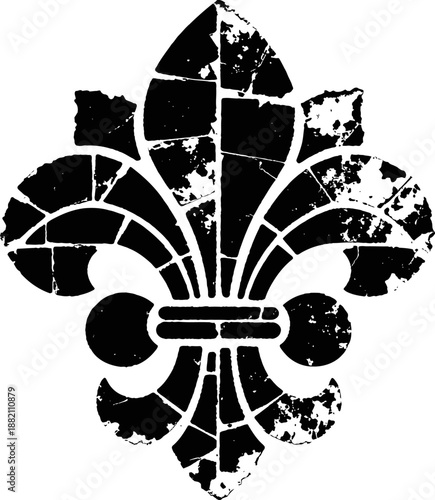 Distressed fleur de lis symbol with vintage worn texture and decorative ornamental design