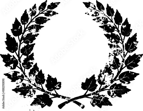 Vintage laurel wreath with distressed texture, decorative floral branch circle emblem