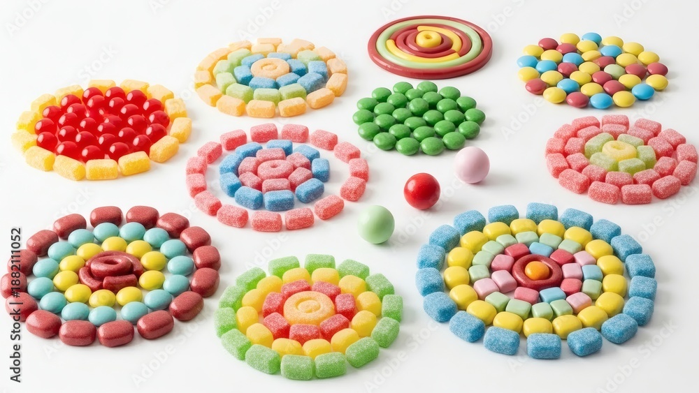 custom made wallpaper toronto digitalColorful candy circles made of various sweets isolated on white background with scattered pieces perfect for Decorating With Candy Day