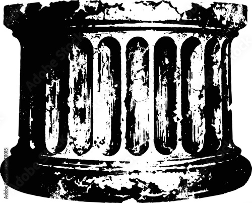 Ancient greek stone column base with vertical fluted grooves and weathered texture