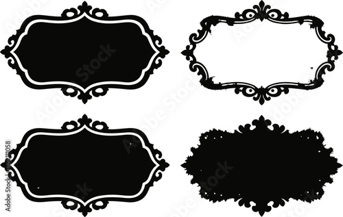 Vintage ornate frames set four decorative black elegant borders with floral details and classic design elements